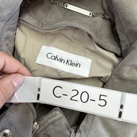 Calvin Klein Coat Womens Medium Trench Jacket Poly Suede Zip Pockets Modern - Picture 3 of 7